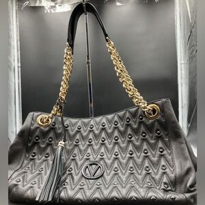NWT Valentino Luisa Diamond Leather Shoulder Bag. Authentic w/ Cert. Black